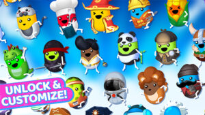 VIdeo game cartoon characters against a blue background.