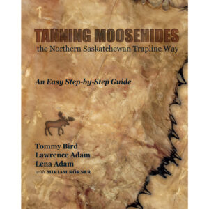 Book cover that looks like moosehide features the title and an image of a moose.