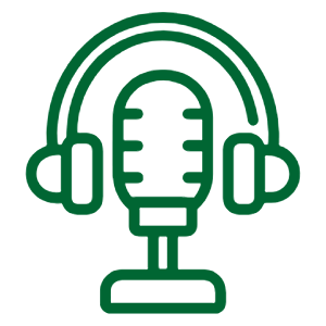A green icon depicting a microphone and headphones.