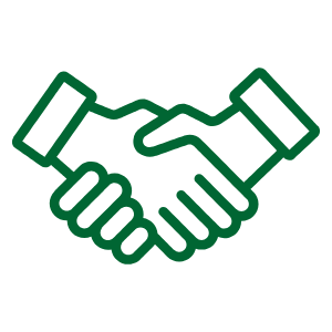 A green icon depicting a handshake.