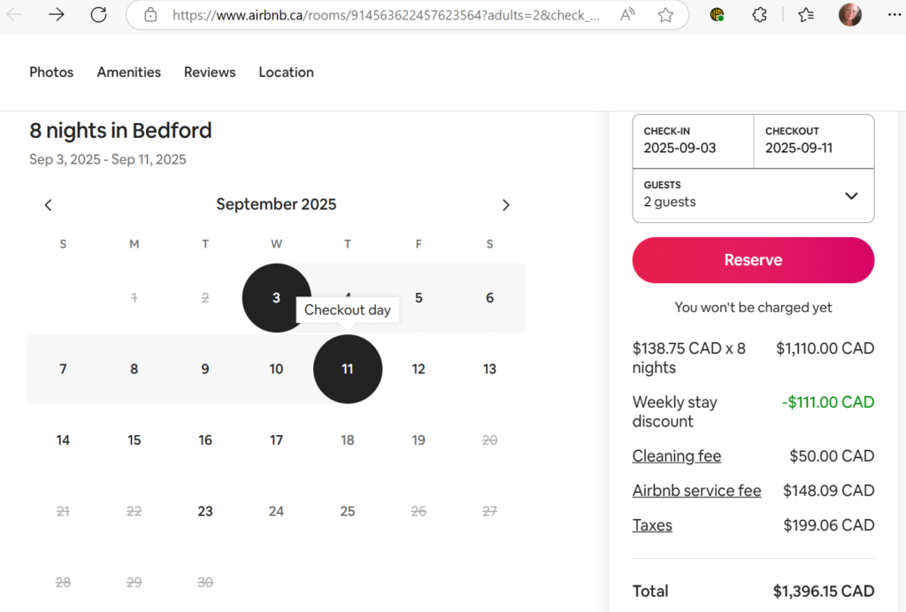 A screenshot of a hotel reservation, including nights and costs.