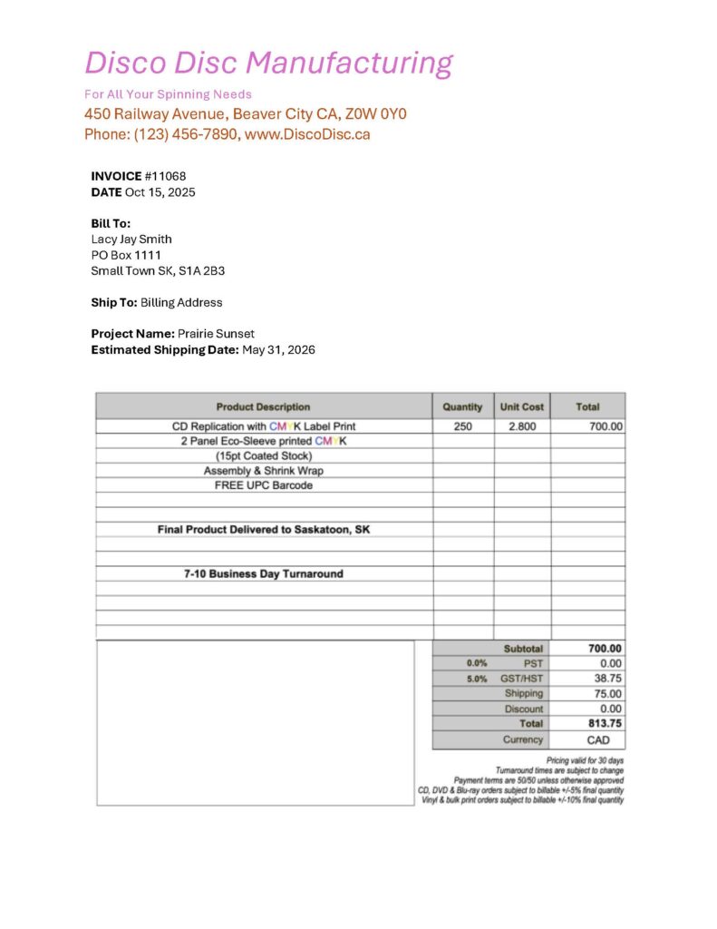 A sample invoice.